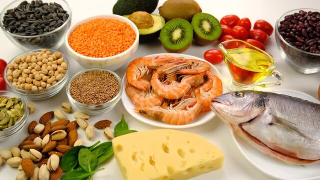 Foods that contain vitamin E. Selective focus.