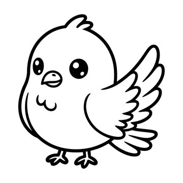 Cute cartoon bird character vector line art illustration for children coloring pages