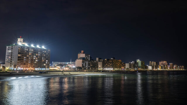 Hotels Along the Boardwalk Seen from the Fishing Pier at the Virginia Beach Oceanfront