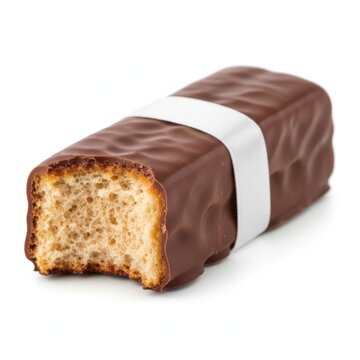 Chocolate covered wafer bar with one bite taken out chocolate confection