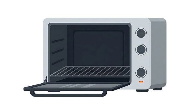 Open modern tabletop electric oven vector isolated on white background, icon for kitchen appliances, home cooking equipment, and baking technology.