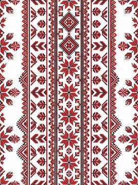 Traditional slavic folk embroidery pattern in red and black colors