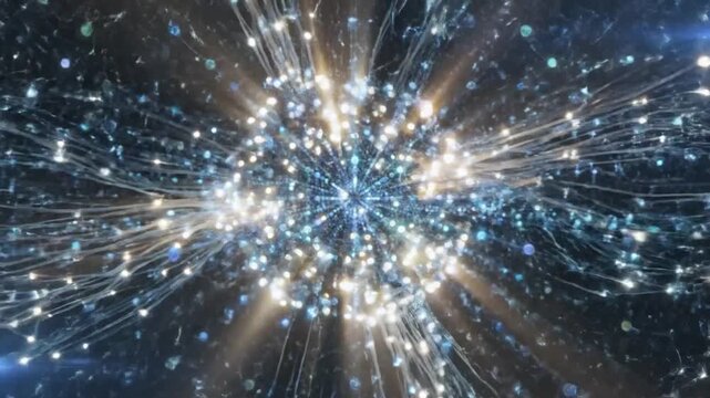 Cosmic Spark: A vibrant nebula explodes with a burst of light and energy, radiating intricate patterns of light across the vast expanse of space.