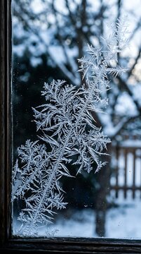 Frosted Window with Delicate Ice Crystals.