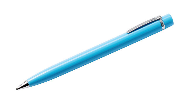 Blue mechanical pencil with metal clip and tip isolated on transparent background, office supply