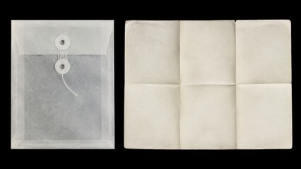 Obraz premium Blank translucent envelope and folded paper on black background