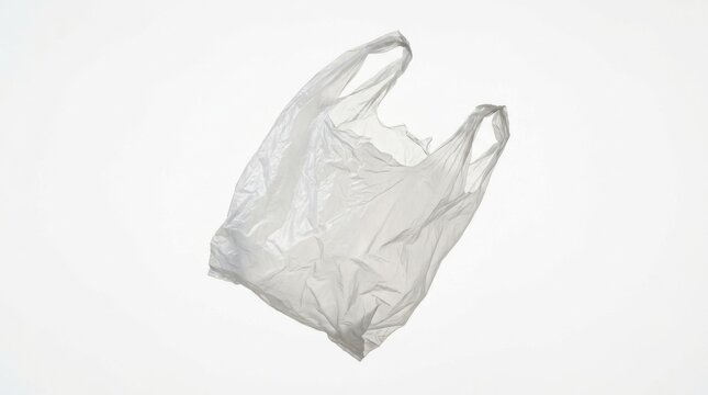 Crinkled plastic shopping bag against a white background polyethylene carrier polybag film wrinkled creased crumpled textured isolated studio shot still life minimalist simple