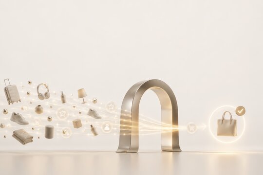 AI Product Stream Filtered Through Metallic Arch to Best Choice