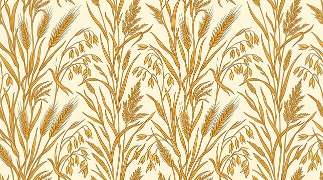 Seamless pattern of golden wheat ears and agricultural grains