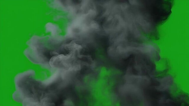 Explosion Smoke Billows Upward Against Green Screen with Cinematic Motion
