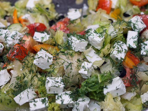 Fresh Mediterranean Salad with Feta Cheese and Vegetables