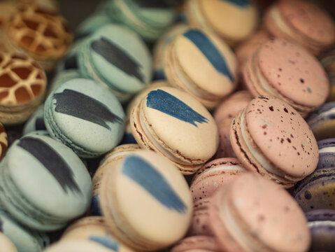Artisan Macarons with Colorful Patterns for Elegant Desserts