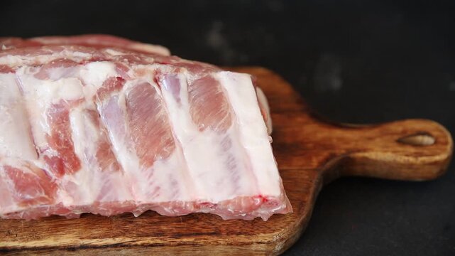 Pork ribs raw meat food preparation tasty snack fresh and delicious gourmet food background on the table rustic food top view copy space