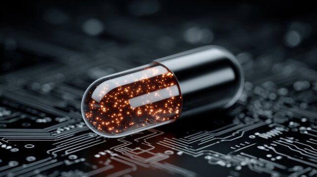 Captivating pill icon concept representing synthetic content field for continuous engagement and innovative digital solutions