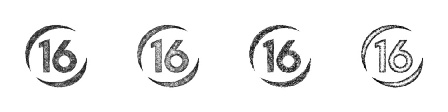 Sketch monochrome number 16 logo design set