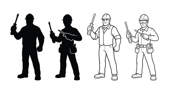 Electrician Illustrations In Various Styles Including Silhouette And Line Art