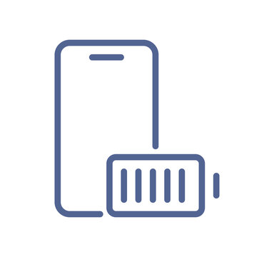 Mobile battery level icon, smartphone power status symbol, rechargeable energy indicator for portable electronic devices, electricity sign, outline editable stroke vector illustration.
