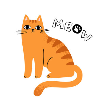 Cute funny orange cat in a sitting pose vector illustration. Happy pet icon or logo design element,
