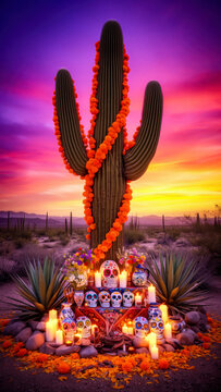 d&iacute;a de muertos, D&iacute;a de los Muertos, altar de muertos, ofrenda mexicana, cultura mexicana, tradici&oacute;n mexicana, patrimonio cultural, celebraci&oacute;n mexicana, folclore mexicano, desierto mexicano, paisaje d