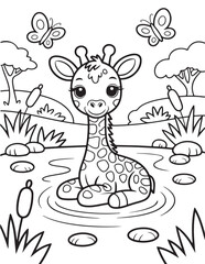 Naklejka premium Cute baby animals coloring pages vector set with adorable wild and farm cartoon characters