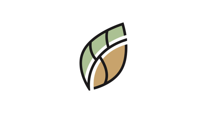 A stylized, abstract leaf logo design with two distinct color segments, representing nature and growth.