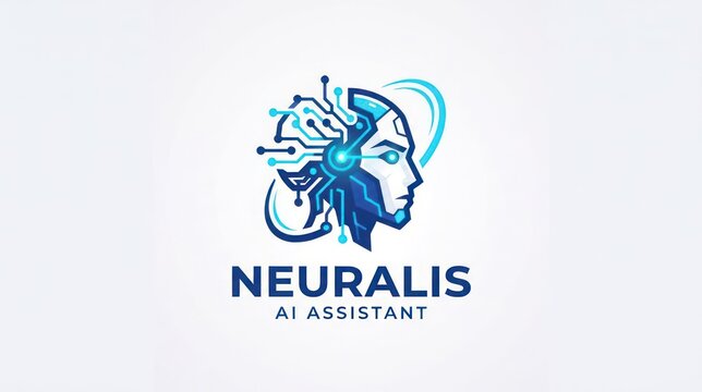Futuristic AI Assistant Logo with Humanoid Head and Circuitry.