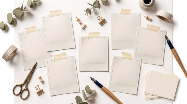 Flat lay of blank paper squares for mood board or vision board creation.