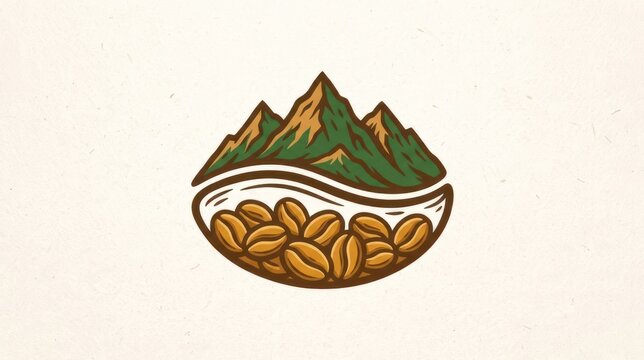 Mountainous Coffee Bean Emblem Logo Design.