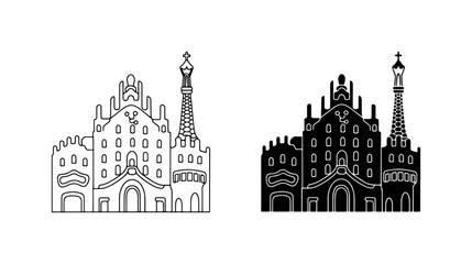 Fototapeta premium Iconic Building Silhouette, Architectural Landmark Outline, Famous Structure Vector Art, Black and White Design