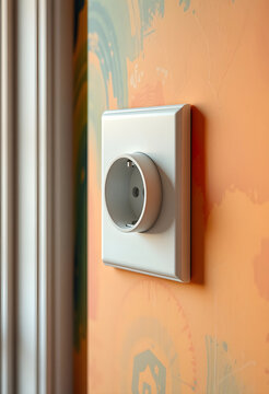 Empty white electrical outlet on a textured orange wall with abstract patterns home renovation and smart technology, this image home renovation smart technology and modern interior design