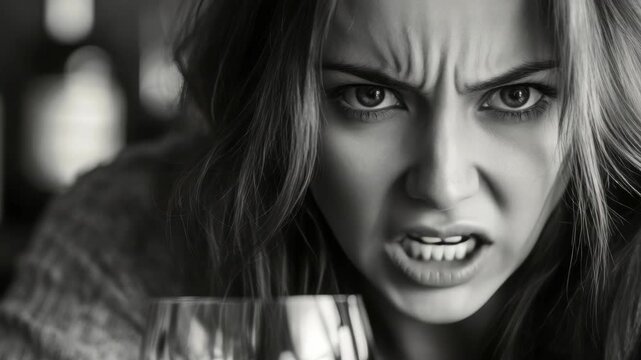 Woman showing strong emotions with furrowed brow and pursed lips
