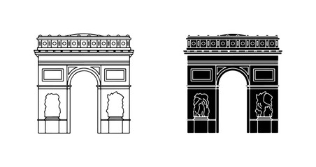 Naklejka premium Arc de Triomphe Silhouette, Paris Landmark Vector Icons, Black and White Architectural Symbols