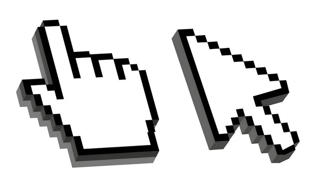 Digital cursor pointer and hand click icon isolated on white background