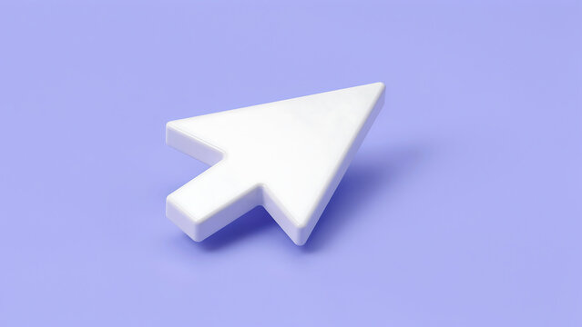 Minimalist white computer mouse cursor arrow isolated on soft purple background