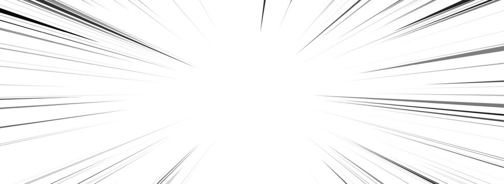 Speed lines radial burst background comic manga action motion. Effect with black rays on white anime explosion zoom. Backdrop abstract cartoon speed stripe texture frame.