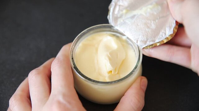 Milk pudding or milk mousse cr&egrave;me bouillie sweet natural dessert tasty snack fresh and delicious gourmet food background on the table rustic food top view copy space