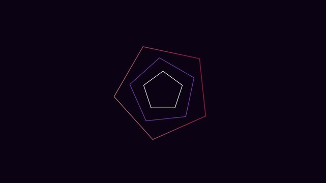 Neon pentagons rotating geometric motion background, abstract glowing pulsing shapes animation 4k