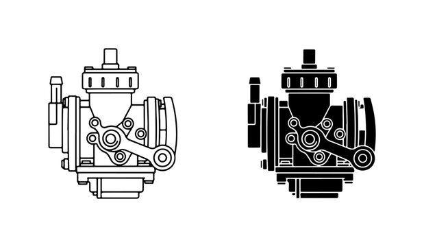 Carburetor Vector Icons, Engine Fuel System Components, Mechanical Parts, Black and White Graphics