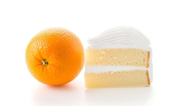 Fresh orange slices and cheese cubes on white background.