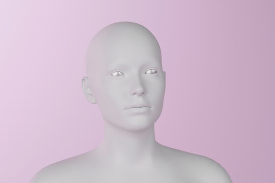 Minimal 3D female mannequin portrait on pink background