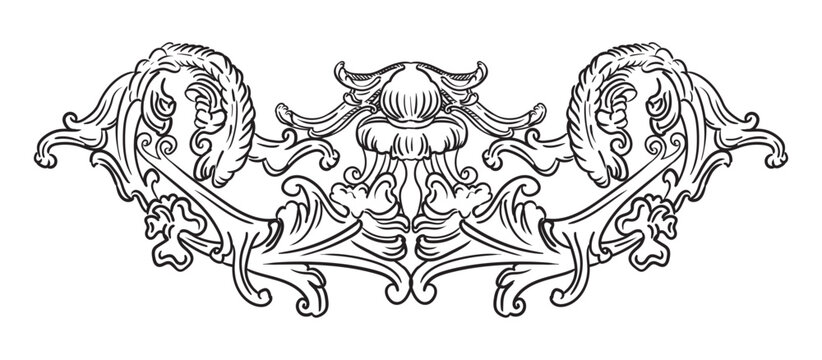 Horizontal floral vintage design element hand drawing ornament vector