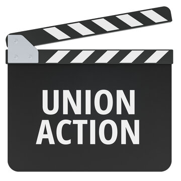 Union Action concept with film clapperboard. 3D rendering
