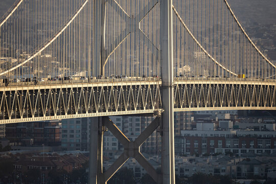 Close-up view of Bay Bridge with San Francisco backdrop