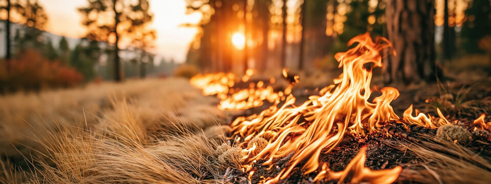 Wildfire Spreading Across Dry Grass Near Forest