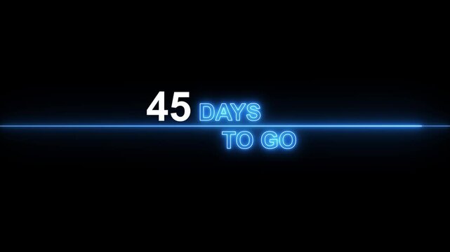 45 days to go neon countdown timer motion for event launch and deadline announcement glowing