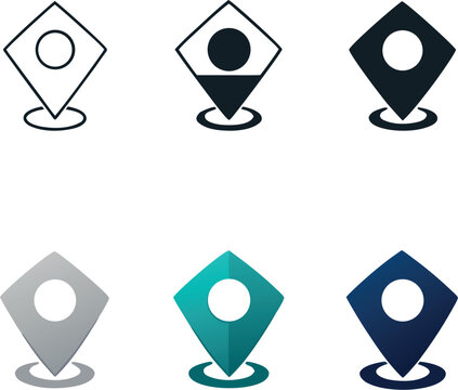 Minimalist Location Pin Icon Set Collection &ndash; Modern GPS Map Marker Line to Solid Fill Vector Icons for UI, Mobile Apps, Navigation, and Web Design