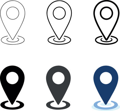 Minimalist Location Pin Icon Set Collection &ndash; Modern GPS Map Marker Line to Solid Fill Vector Icons for UI, Mobile Apps, Navigation, and Web Design