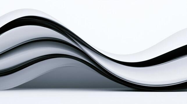 Several sheets of paper are arranged in a wavy formation. The top side of the sheets is white, while the bottom has black edges. The scene focuses on the contrast and flow of the paper