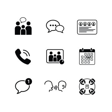 Business Communication Corporate Team Discussion and Virtual Network Icons Set