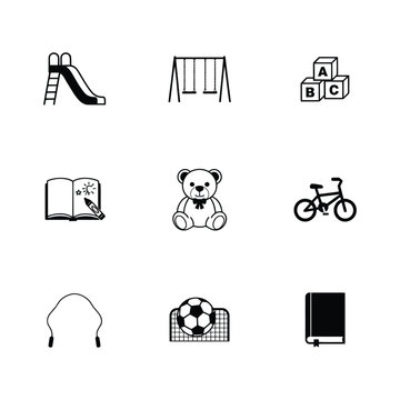 Childhood Activities Early Education Toys and Kids Play Equipment Icons Set